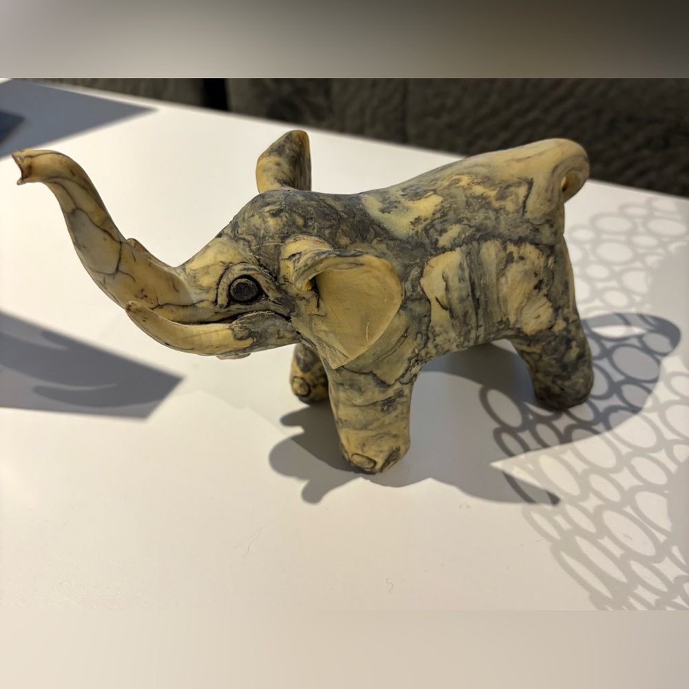 Vintage Artisan Alabaster Marbled Elephant